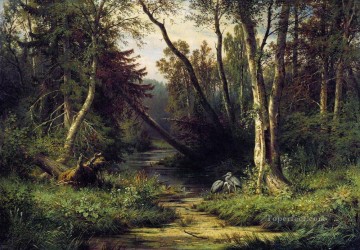 Paisaje forestal con garzas 1870 Ivan Ivanovich Pinturas al óleo